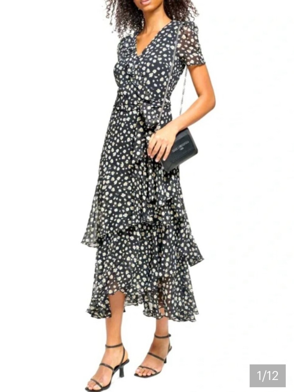 Karl Lagerfeld Black Daisy-Print Ruffle Maxi Dress 8
